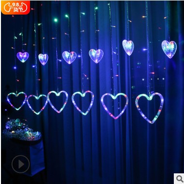 跨境新款led灯串爱心窗帘灯表白求婚情人节婚庆派对装饰彩灯