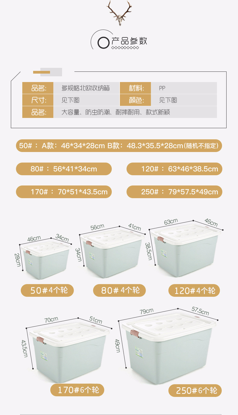 厂家直销 120L大号收纳箱玩具棉被整理箱子塑料衣服储物盒沃之沃示例图2