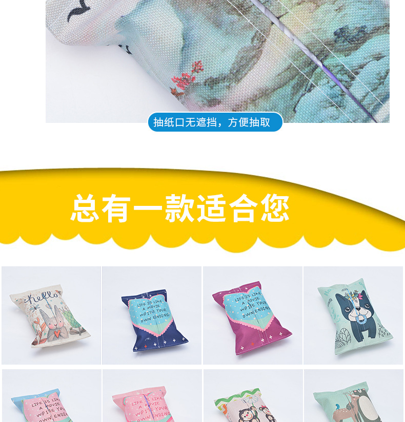 创意棉麻纸巾盒 布艺抽纸盒抽纸巾袋 车载家居纸巾套 可定制示例图5