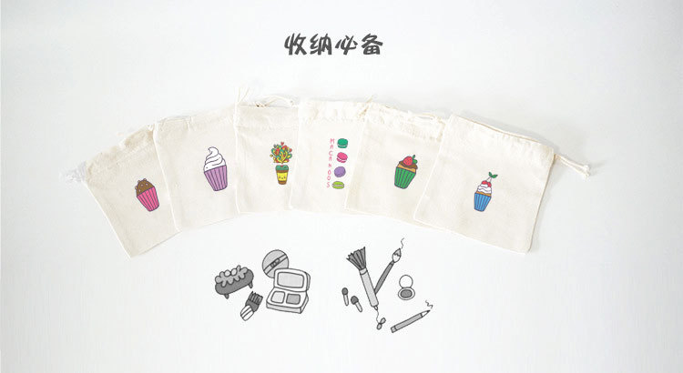 创意礼品抽绳收纳袋 简约印花清新零钱袋束口实用小布包一件代发示例图2
