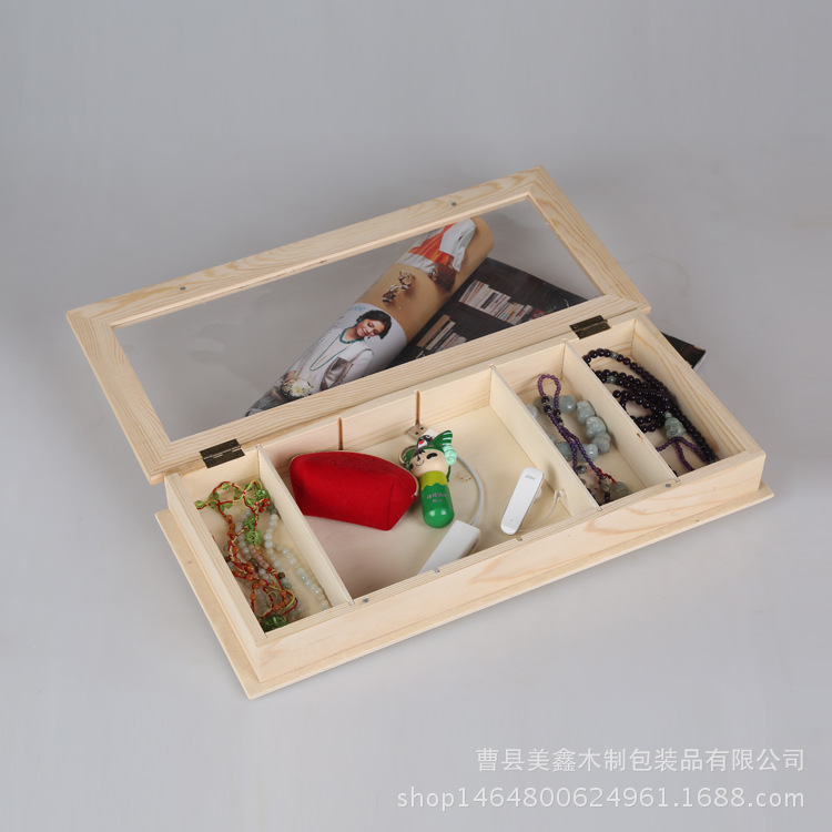 日式透明化妝盒 創(chuàng)意家居用品化妝品展示盒 桌面多功能收納盒木制示例圖7
