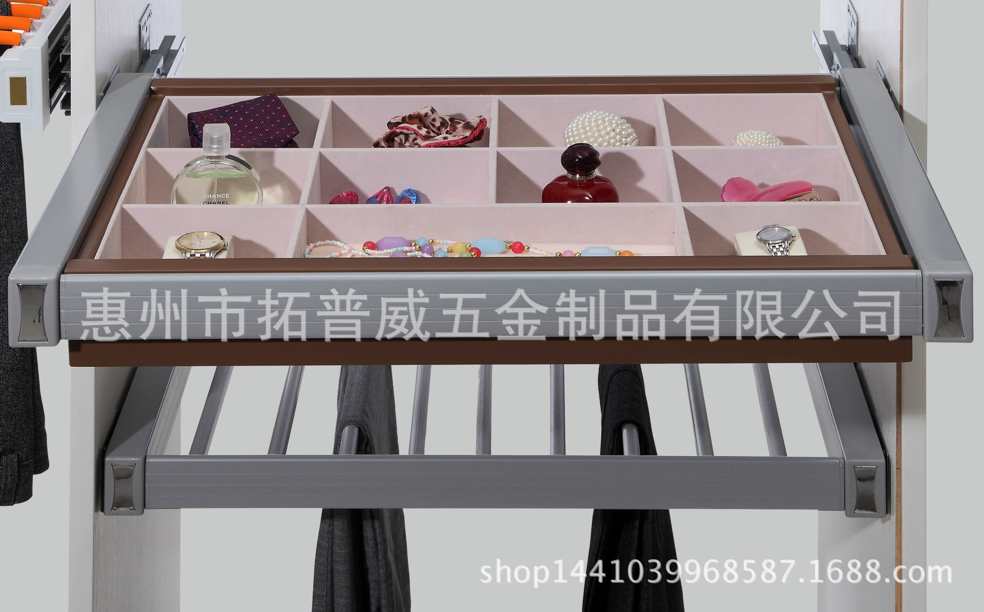 衣柜內側裝框架式內衣襪子收納盒 自動伸縮絨布收納盒TPW-1407示例圖9