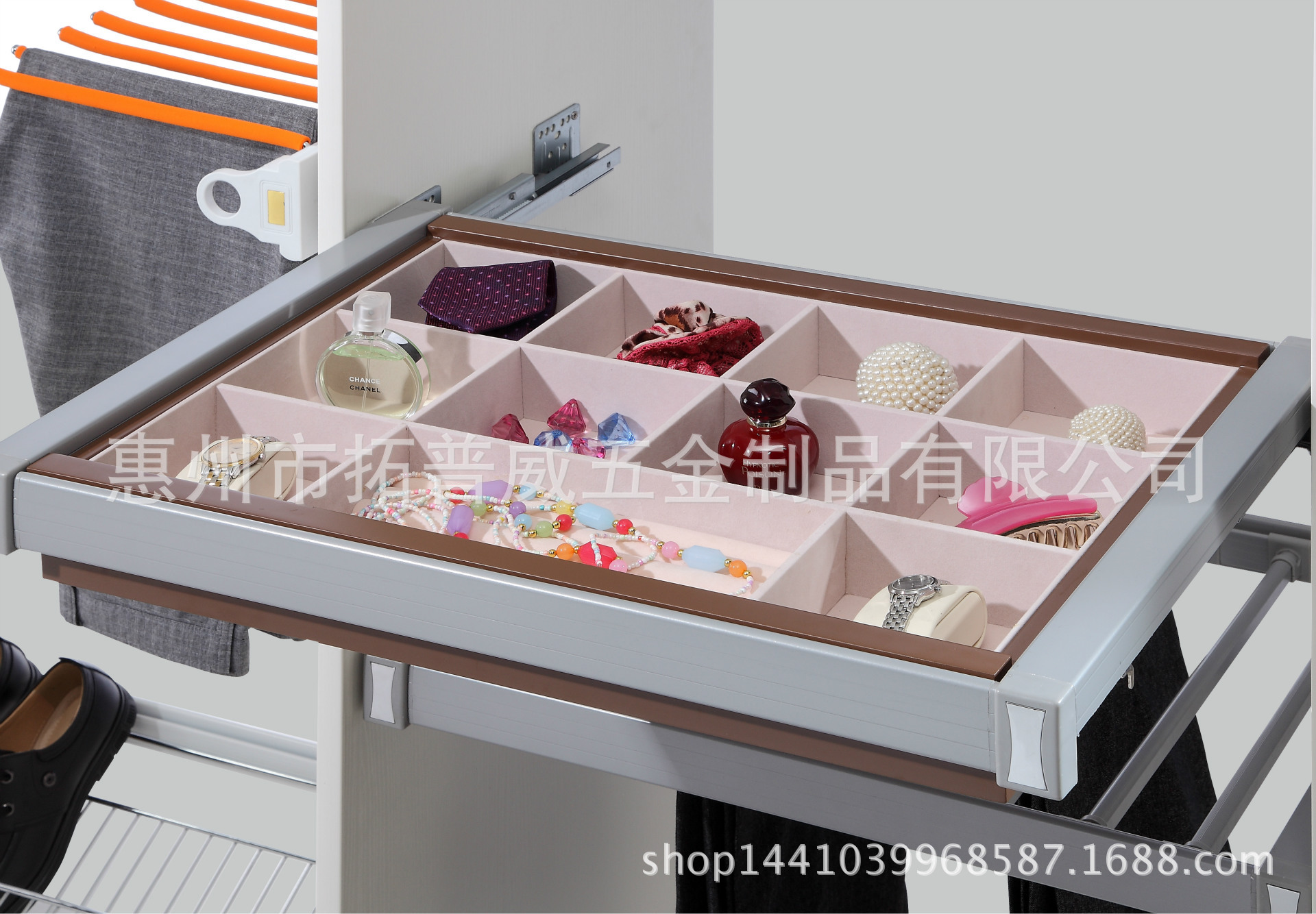 衣柜內側裝框架式內衣襪子收納盒 自動伸縮絨布收納盒TPW-1407示例圖8