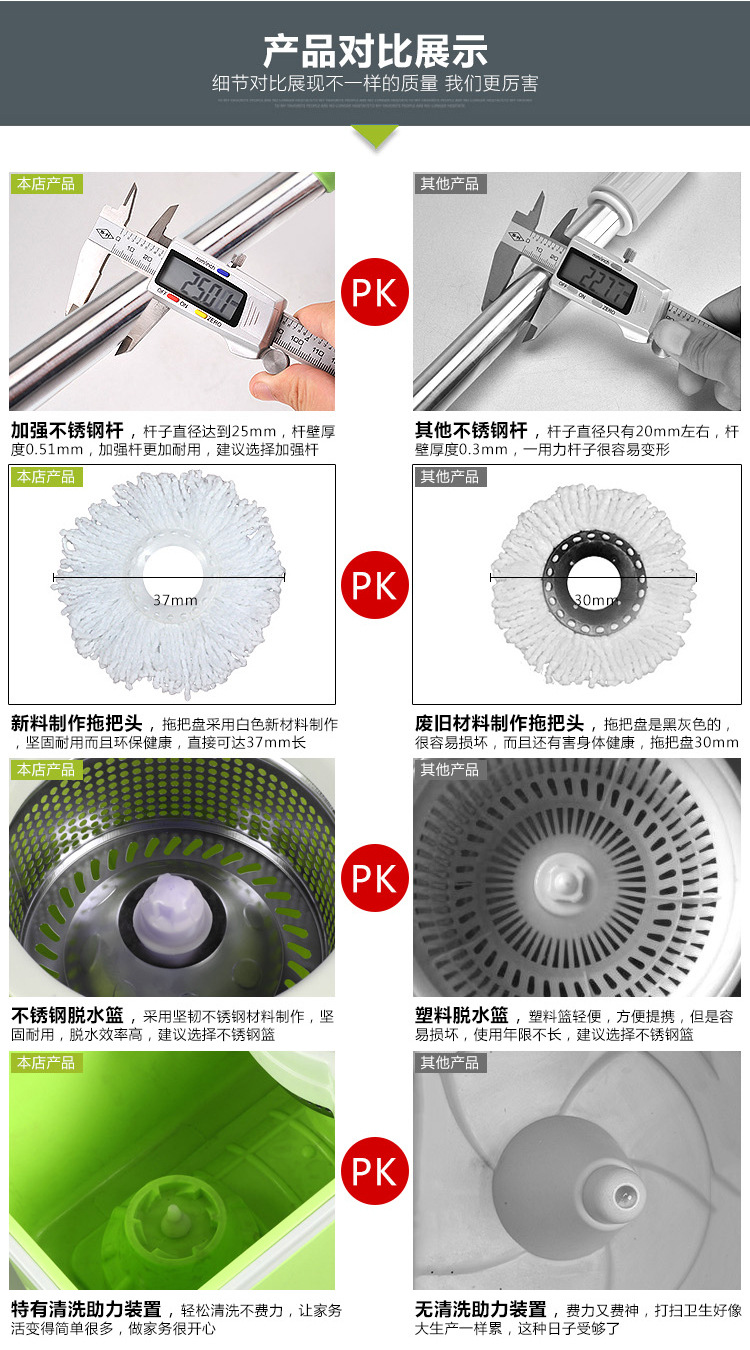 华仕洁拖把批发双驱动旋转拖把桶家用好神拖自动甩干墩布地拖布桶示例图10