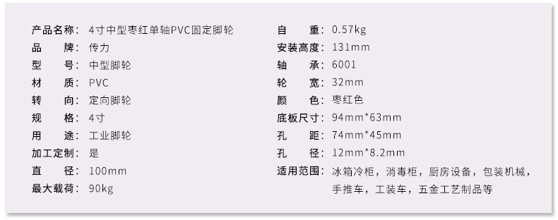 中型枣红单轴PVC固定脚轮_04_02