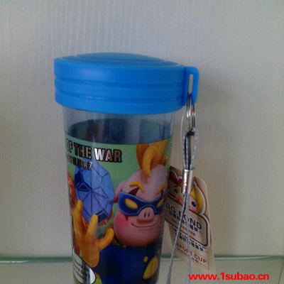 台创猪猪侠儿童手提水杯 儿童卡通水杯 PC塑料太空杯