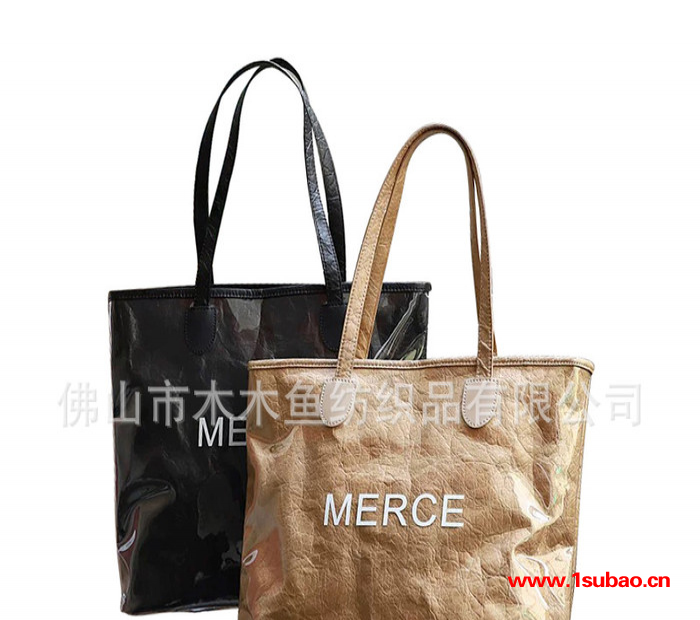 透明pvc牛皮纸手提袋车缝定制塑料帆布袋里布帆布包tote bag水洗