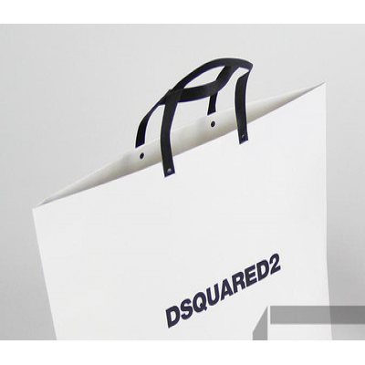 DSQUARED2 意大利服装袋，D二次方购物袋，UV纸袋+3D激凸包装袋+LOGO浮雕纸袋，排绳+铆钉加固礼品袋