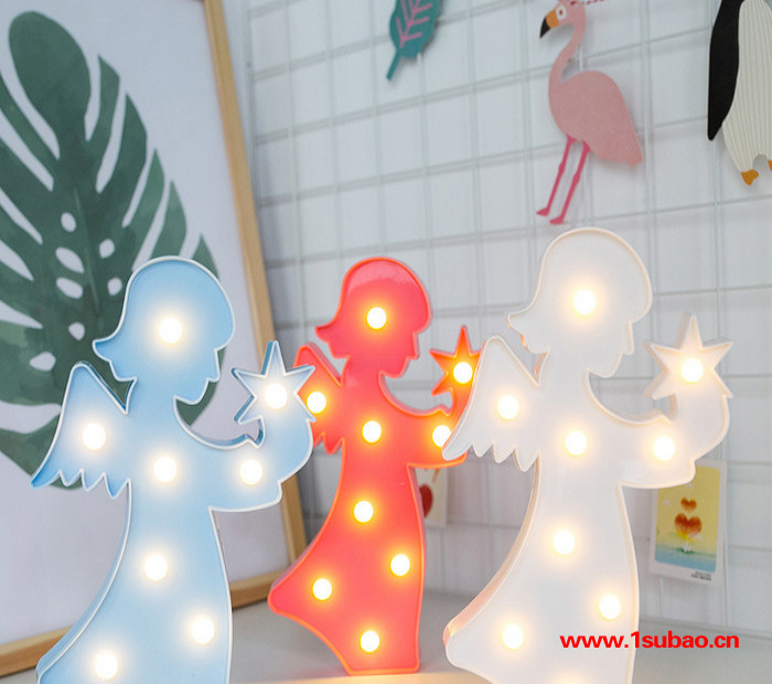 INS天使造型3色LED房间装饰灯可爱儿童房小夜灯拍摄道具