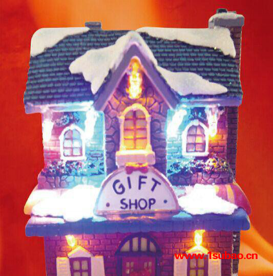 树脂圣诞小房子光纤 LED小夜灯 欧式家居树脂工艺品摆件