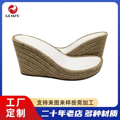 厂家定制PU高跟鞋底 女款10.5公分坡跟水台组合底麻绳大 底批发