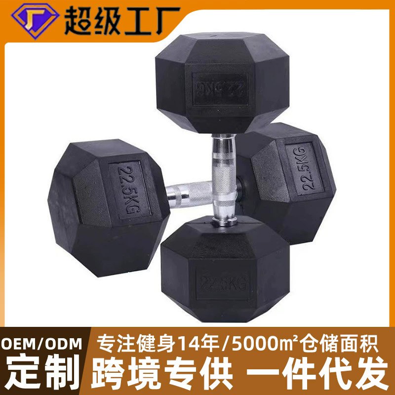 环保哑铃健身器材六角哑铃套装纯铁包胶哑铃片男士实心铸铁啞鈴