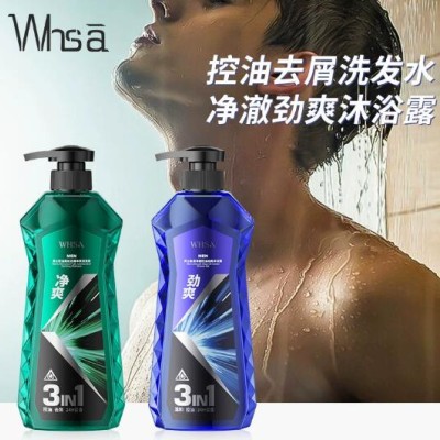 Whsa蓬松净爽男士洗发露 头皮深层清洁呵护秀发洗发水沐浴露批发