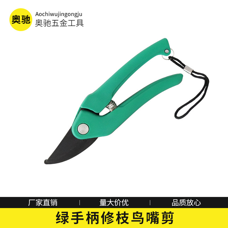 浸塑塑料绿手柄修枝剪 鸟嘴防滑修枝剪 园林盆栽修枝剪刀打理工具