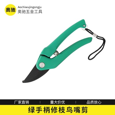 浸塑塑料绿手柄修枝剪 鸟嘴防滑修枝剪 园林盆栽修枝剪刀打理工具