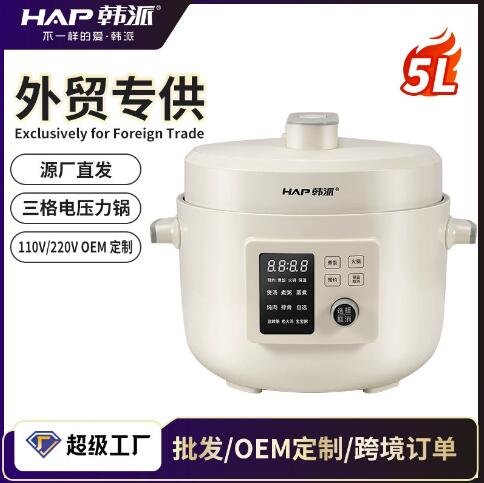 跨境韩派电脑款电压力锅源头工厂5升P01大容量三格不沾内胆定制