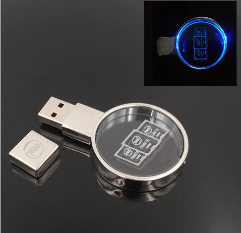 创意车载水晶LOGO发光U盘16g32g 水晶材质内雕LOGO可当天出样发货