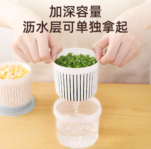 家用密封姜葱蒜沥水盒 便携双层可叠加保鲜盒 冰箱葱花保鲜收纳盒图3