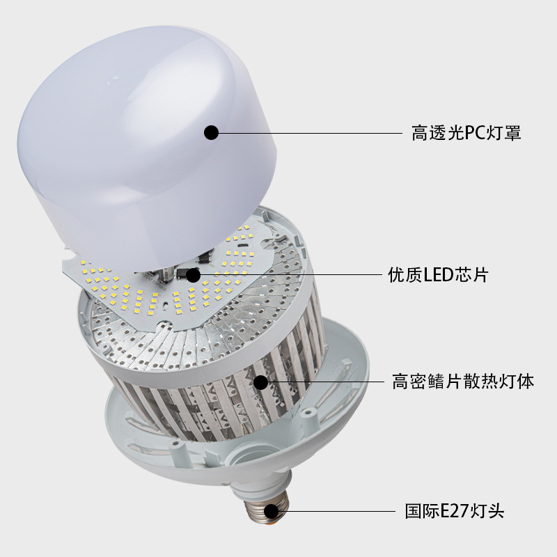 霓派鳍片大功率球泡50W厂房车间灯批发白光螺口散热鳞片LED灯泡图3