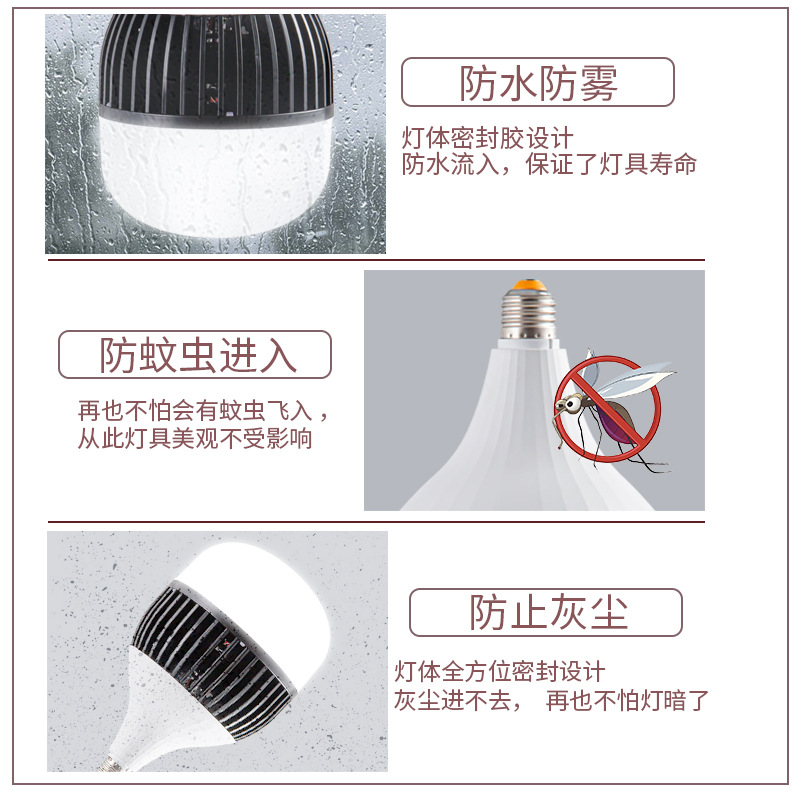 霓派鳍片大功率球泡50W厂房黑金钢批发白光螺口散热鳞片LED灯泡图3