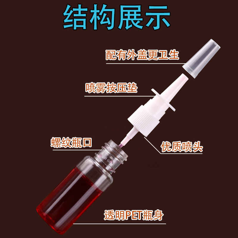 鼻喷直喷雾瓶10/20/30/50ml药水分装鼻腔给药细雾透明白色图3