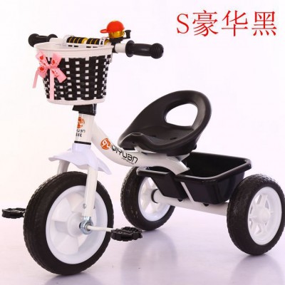 跨境儿童三轮车 带储物筐免充气轮胎手推车 可折叠脚踏玩具遛娃车